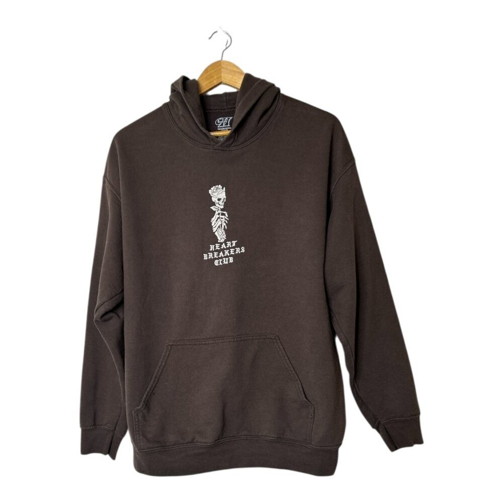 Heartbreakers Club "No Love No Pain" Unisex Hoodie Brown Size XL Graphic Skull - Picture 2 of 9